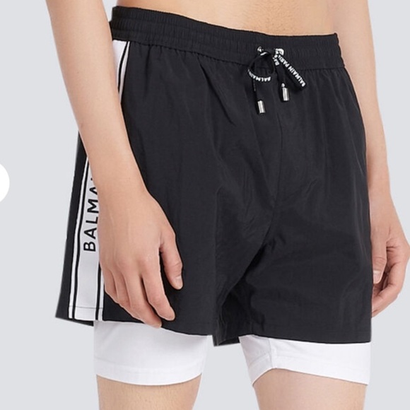 Balmain men tapped logo double shorts swim trunks NWT - Picture 2 of 7